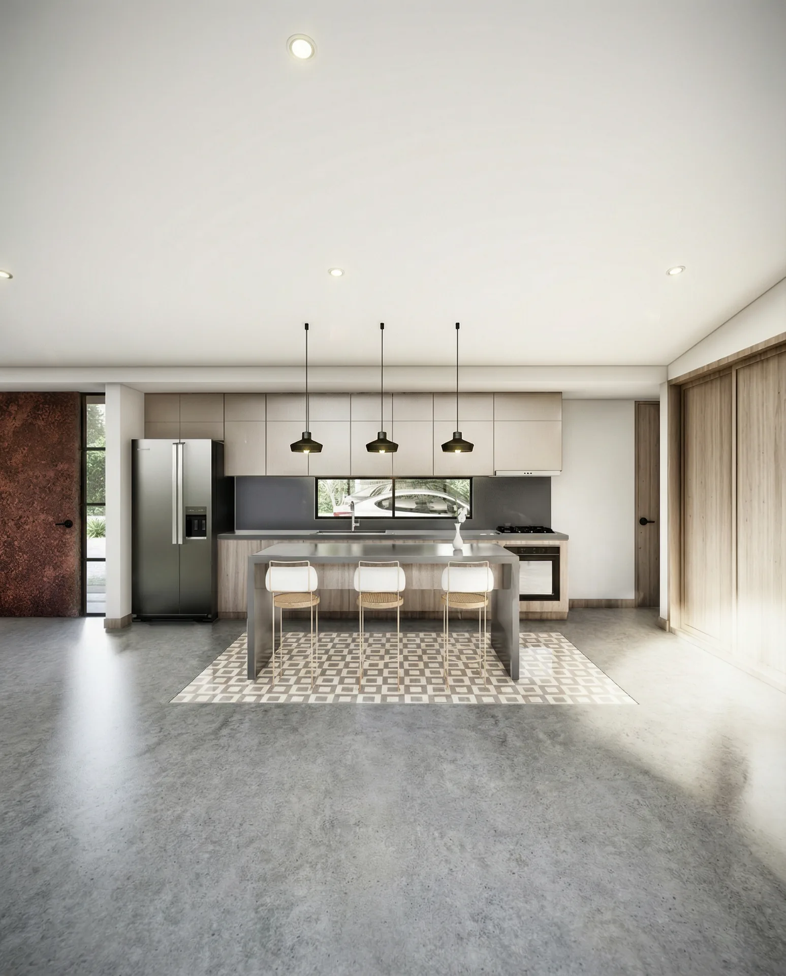 Cocina minimalista con isla central