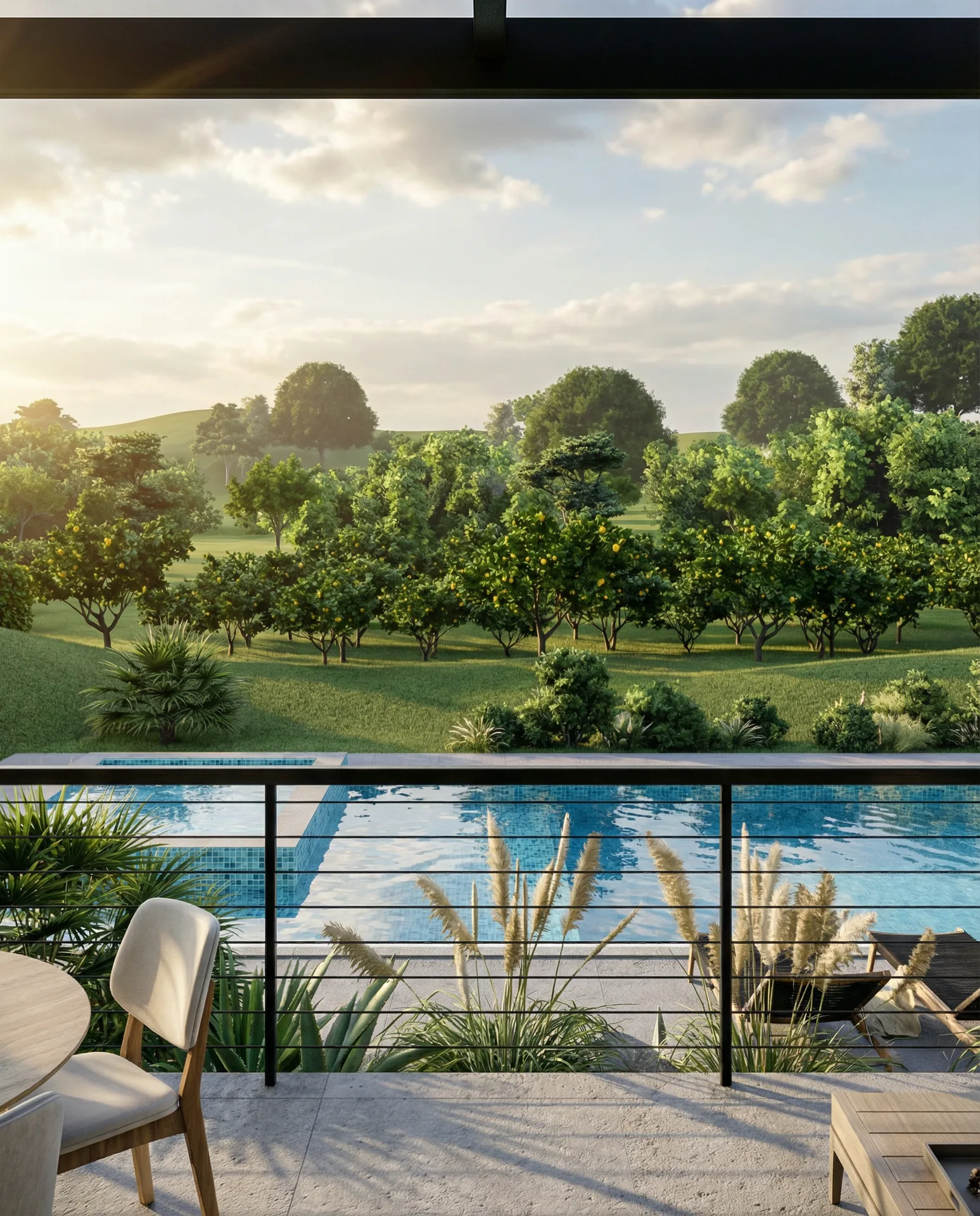 Terraza con vista al campo