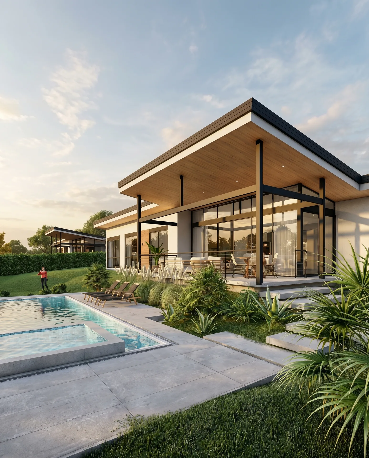 Villa exterior con piscina vista lateral